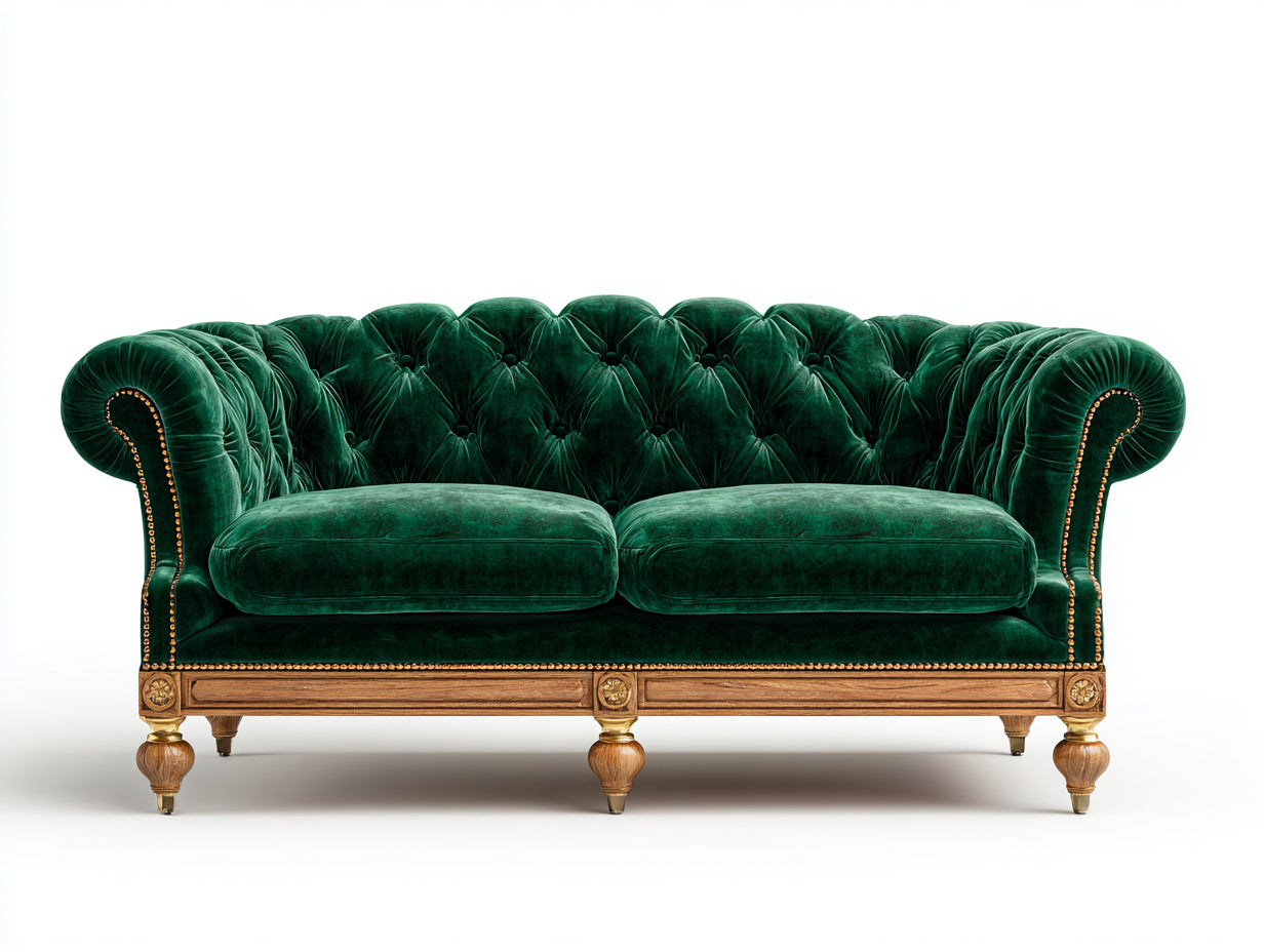 Canapé 2 places - Velours-bois - 196x88x86 cm - Vert émeraude-naturel - Classique