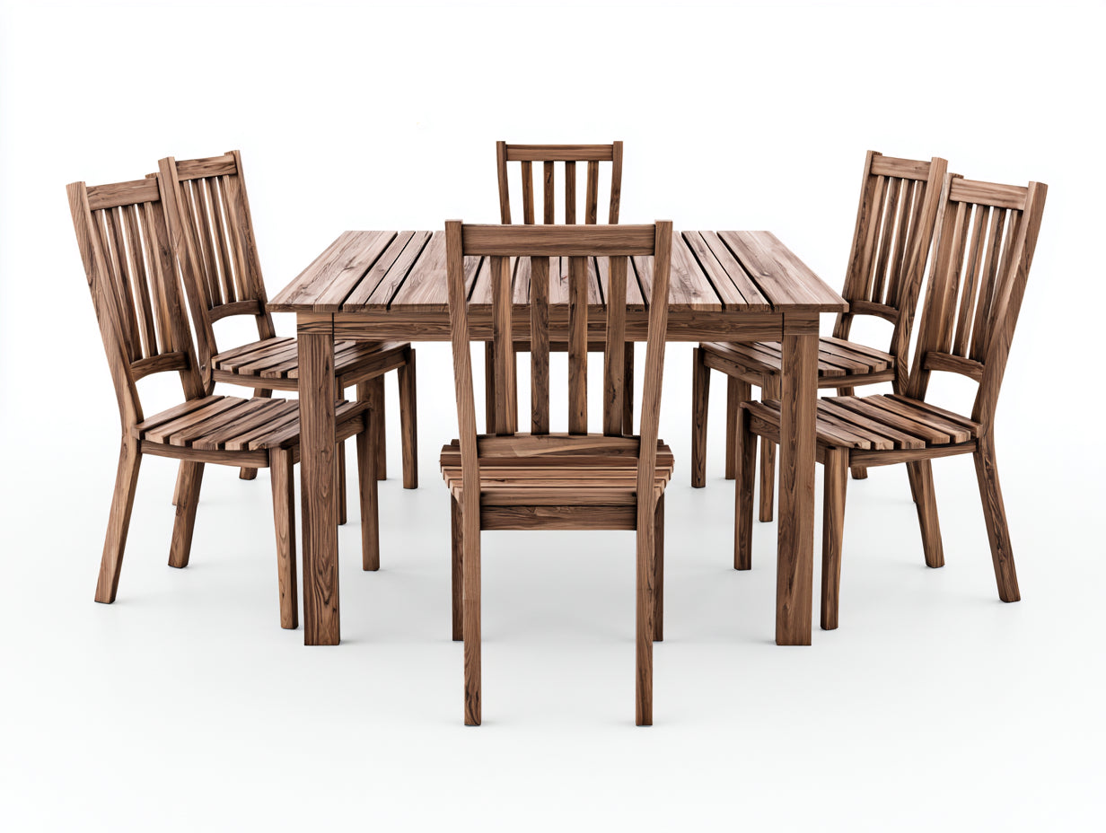 Salon de jardin repas - bois - 185x92x76 cm - brun naturel - style campagne