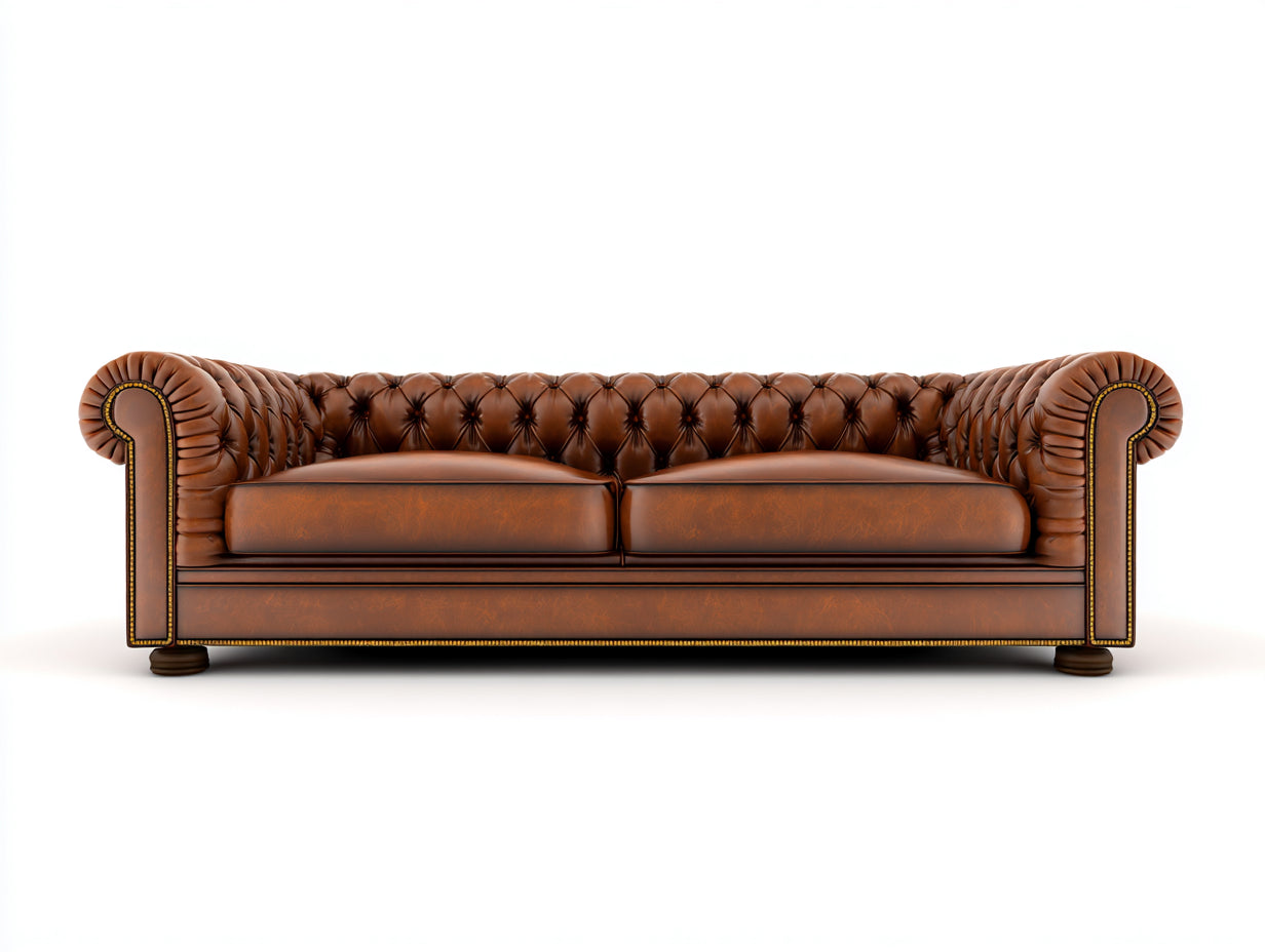 Canapé 2 places - Cuir synthétique - 218x92x78 cm - Brun cognac - Chesterfield
