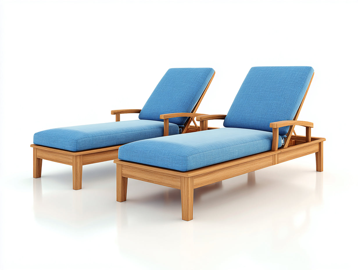 Bain de soleil - bois-tissu - 200x72x88 cm - bois naturel-bleu - style contemporain