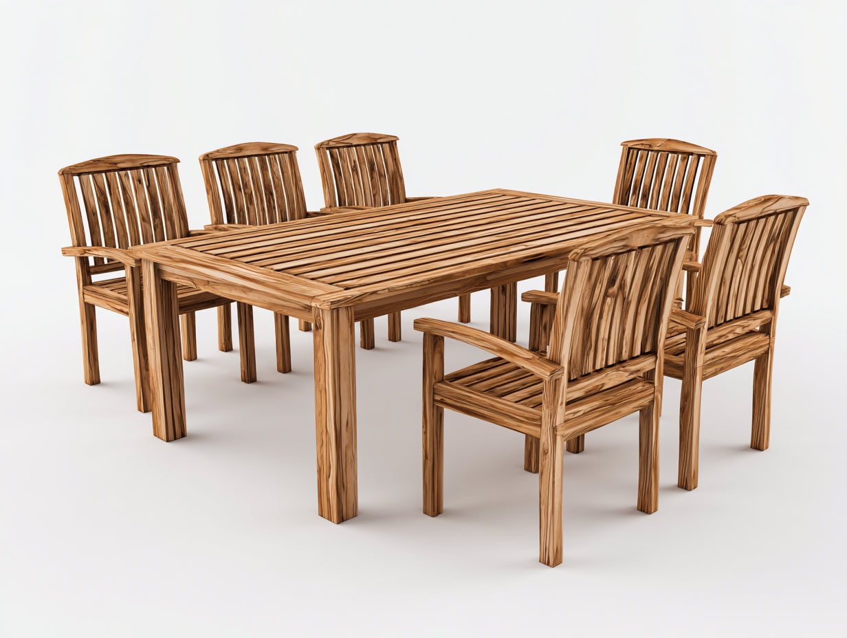 Salon de jardin repas - bois - 205x100x76 cm - brun clair - style naturel