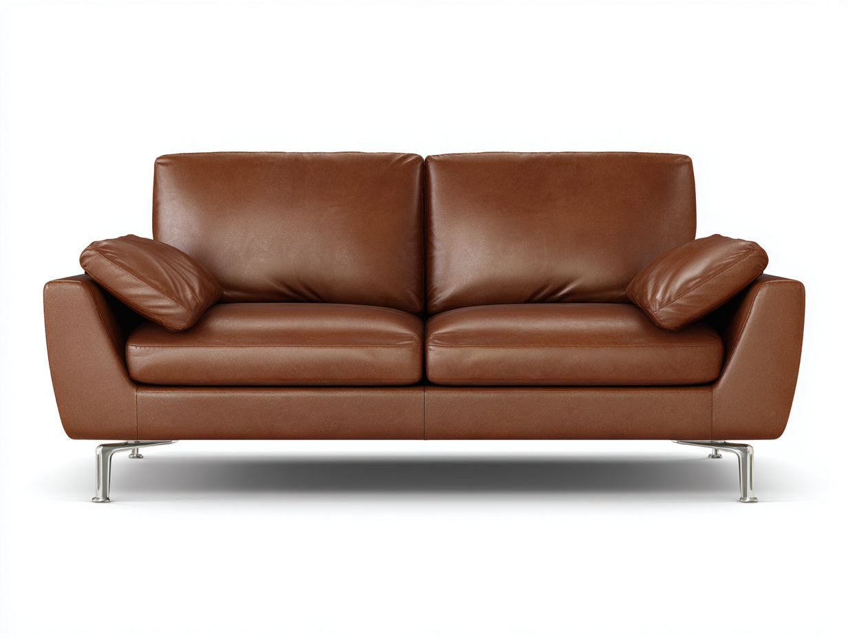 Canapé 2 places - Cuir synthétique-métal - 185x87x78 cm - Brun camel - Moderne