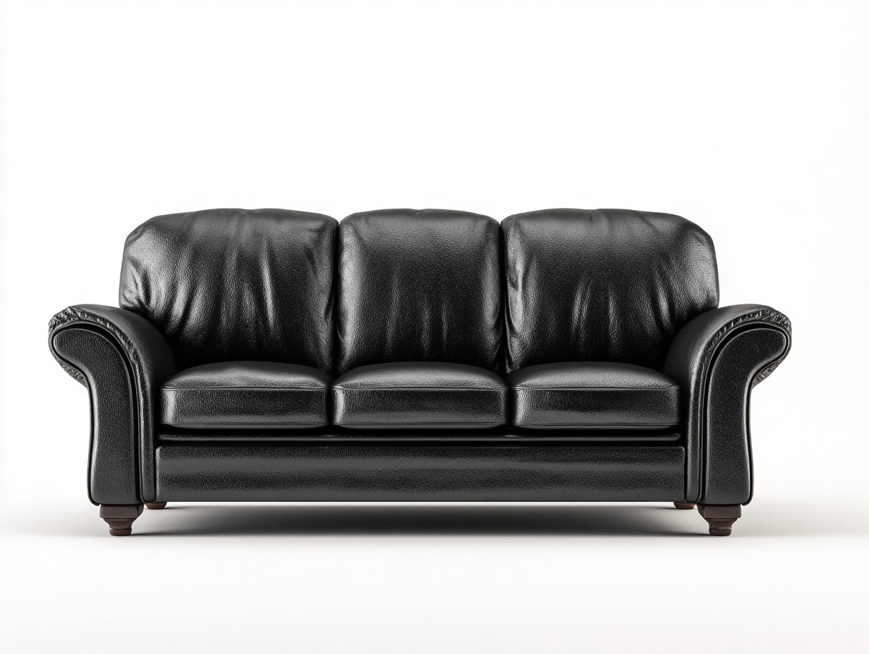 Canapé 3 places - Cuir synthétique - 218x91x83 cm - Noir - Classique