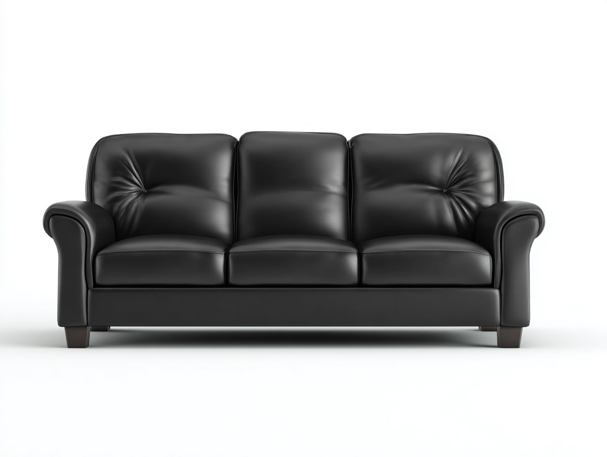 Canapé 3 places - Cuir synthétique - 210x88x84 cm - Noir - Classique