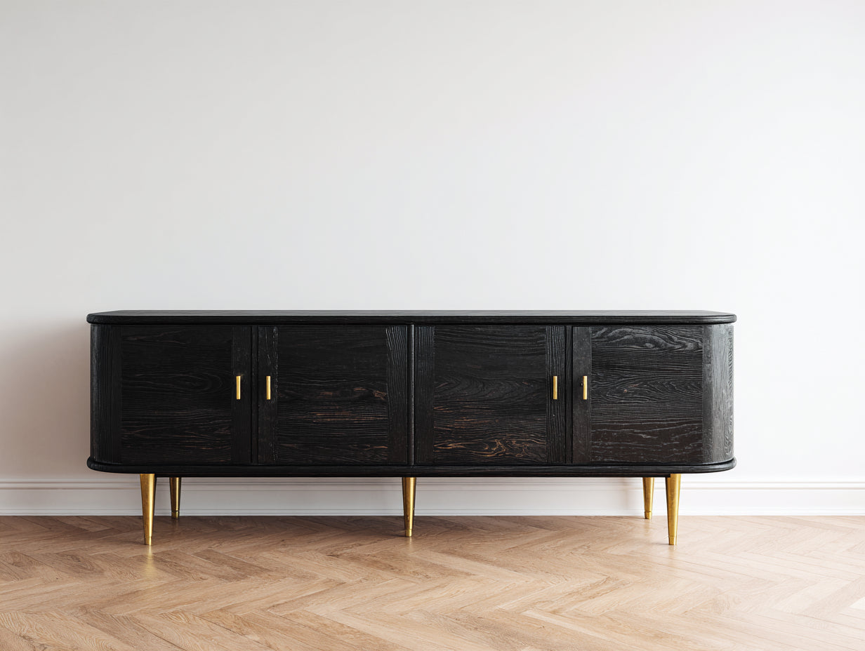 Meuble d'entrée - bois-métal - 190x45x78 cm - noir-doré - style vintage