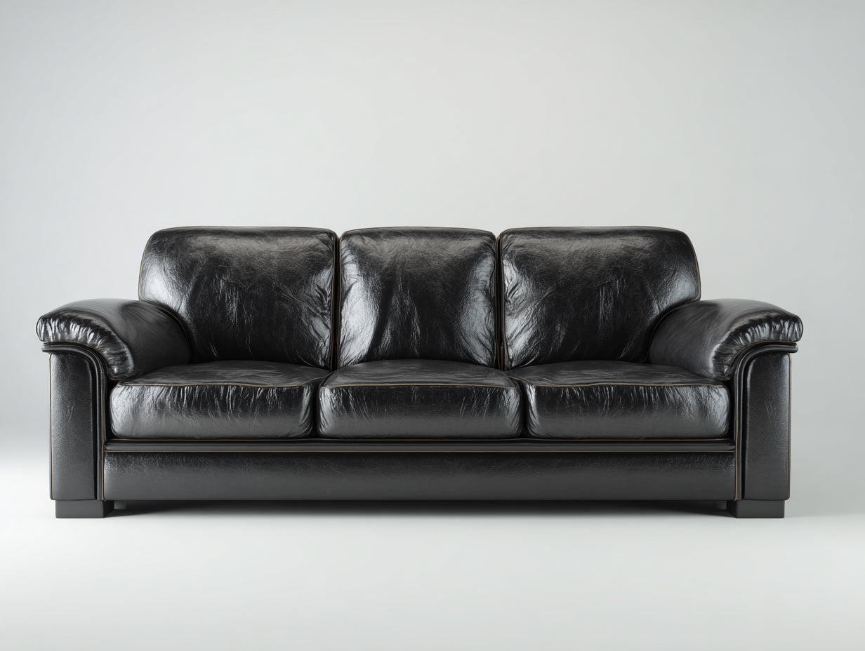 Canapé 3 places - Cuir synthétique - 218x91x84 cm - Noir - Classique
