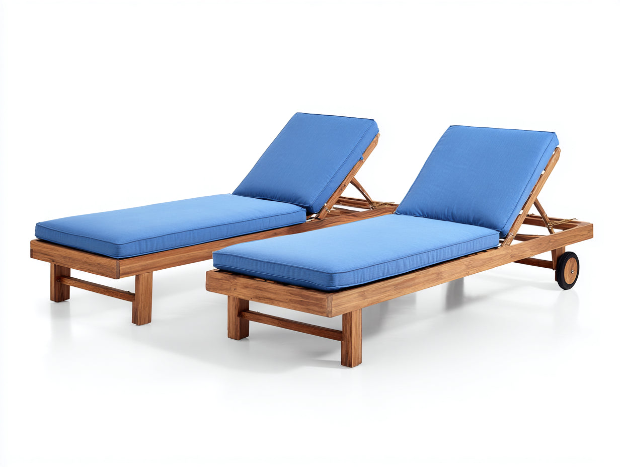 Bain de soleil - bois-tissu - 204x73x86 cm - bois doré-bleu - style naturel