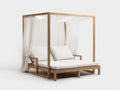 Bain de soleil - bois-tissu - 208x182x202 cm - chêne clair-blanc - style naturel