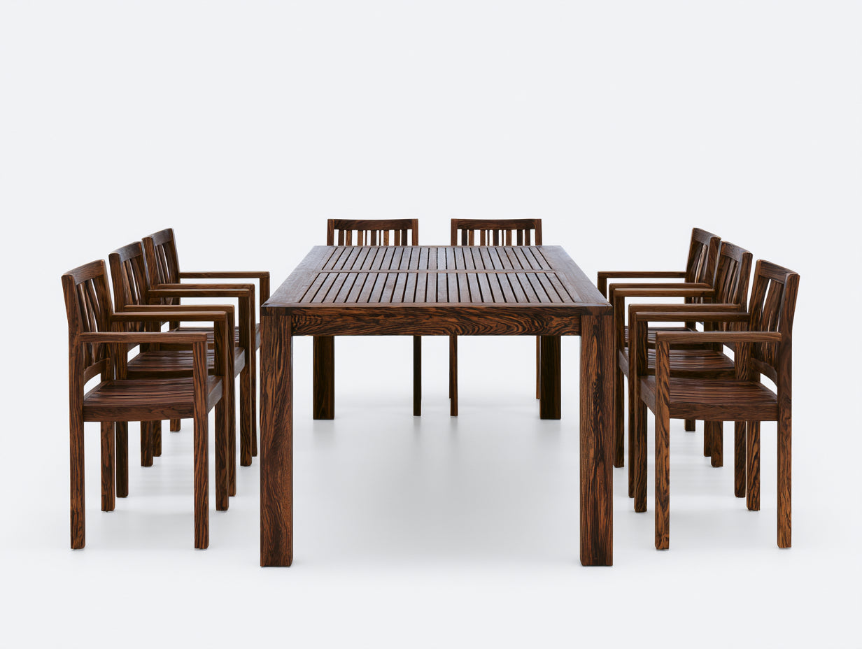 Salon de jardin repas - bois - 220x110x76 cm - brun foncé - style rustique