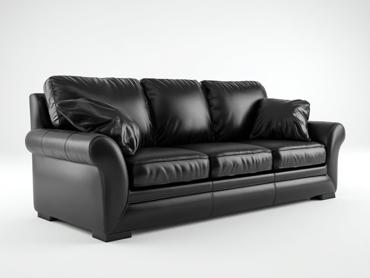 Canapé 3 places - Cuir synthétique - 226x94x88 cm - Noir - Classique