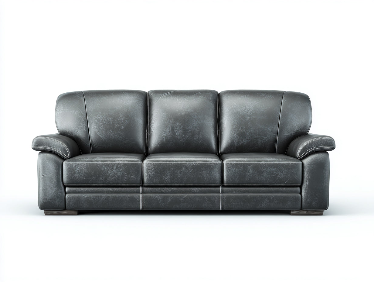 Canapé 3 places - Cuir synthétique - 214x88x86 cm - Gris anthracite - Classique
