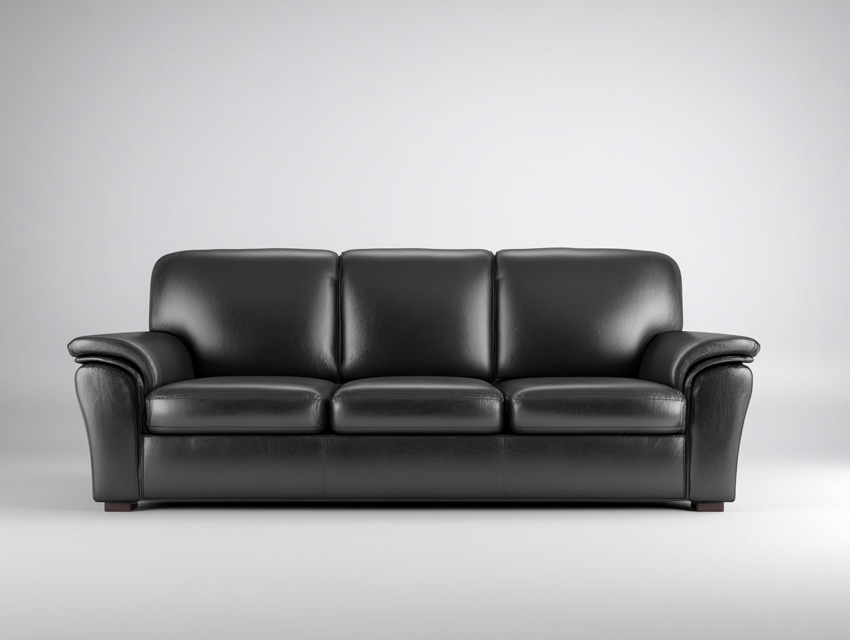 Canapé 3 places - Cuir synthétique - 214x90x83 cm - Noir - Classique