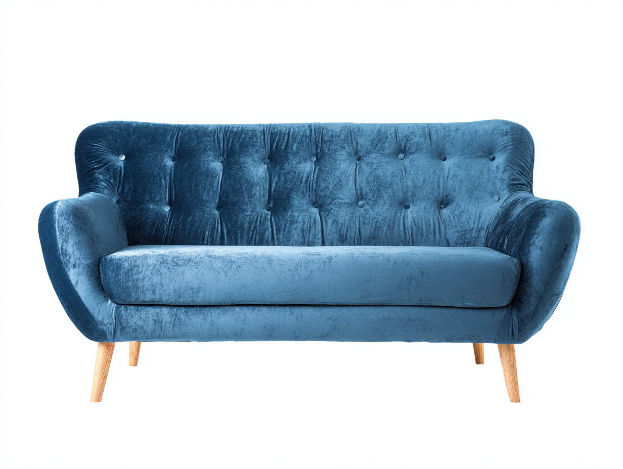 Canapé 2 places - Velours-bois - 176x84x82 cm - Bleu pétrole-naturel - Rétro