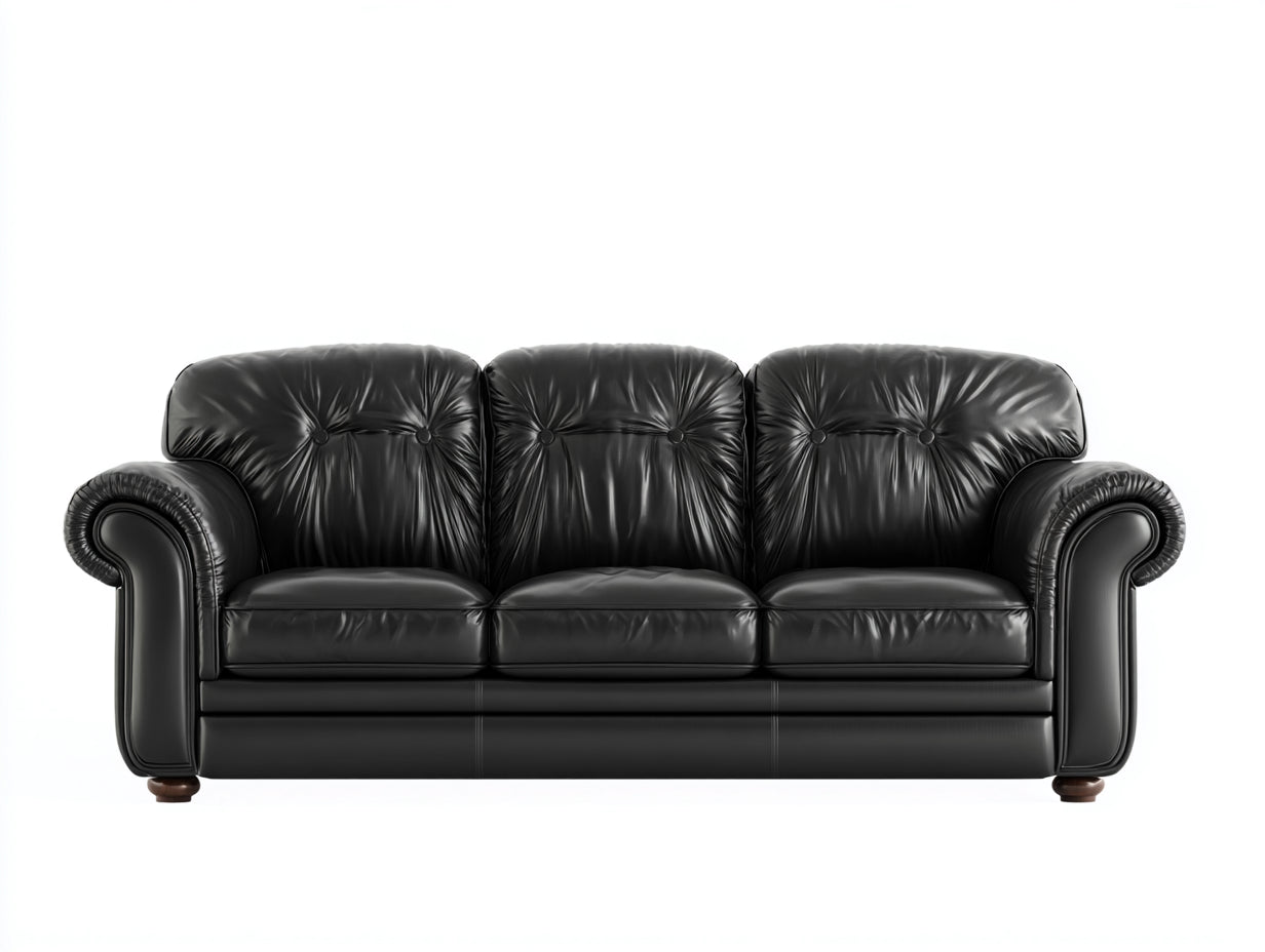 Canapé 3 places - Cuir synthétique - 220x91x86 cm - Noir - Chesterfield