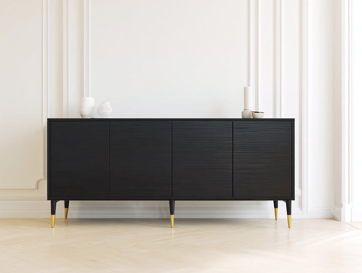 Meuble d'entrée - bois-métal - 180x42x82 cm - noir-doré - style moderne