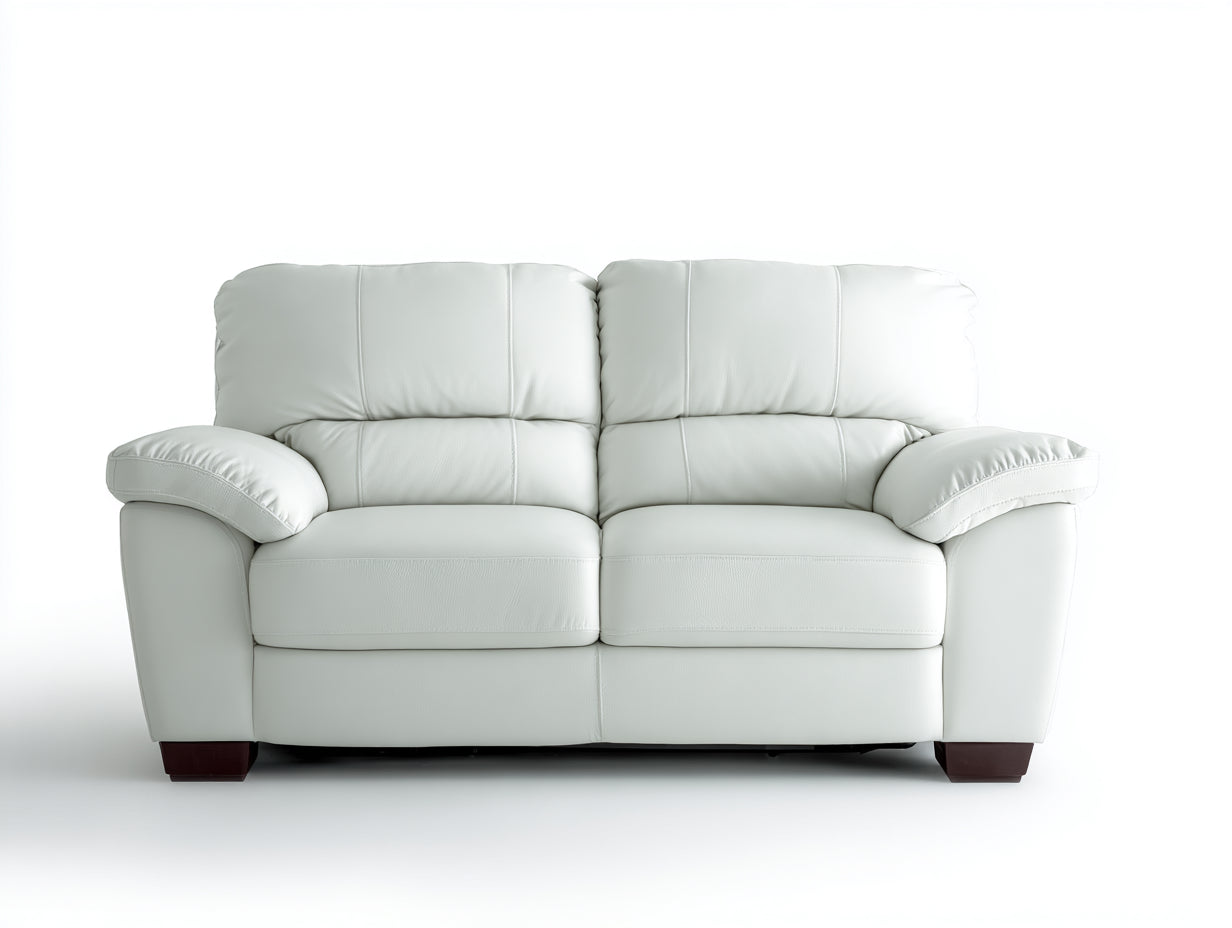 Canapé 2 places - Cuir synthétique - 182x90x84 cm - Blanc cassé - Moderne