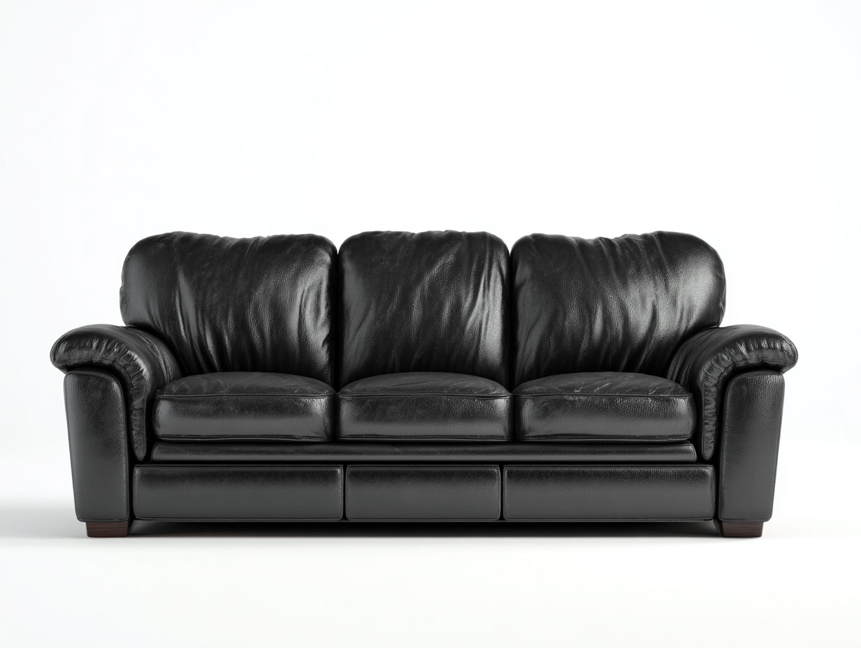 Canapé 3 places - Cuir synthétique - 222x92x84 cm - Noir - Classique