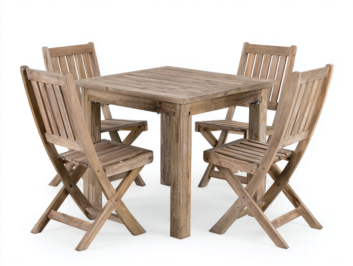Salon de jardin repas - bois - 95x95x76 cm - brun vieilli - style rustique