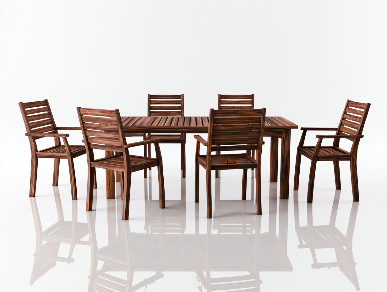 Salon de jardin repas - bois - 200x100x75 cm - brun acajou - style contemporain